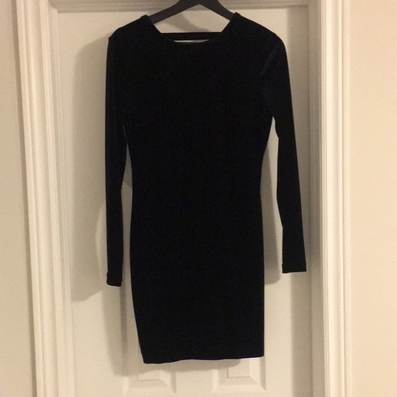 Black Faux Velvet Dress - Back Cut Out - Picture 1 of 4